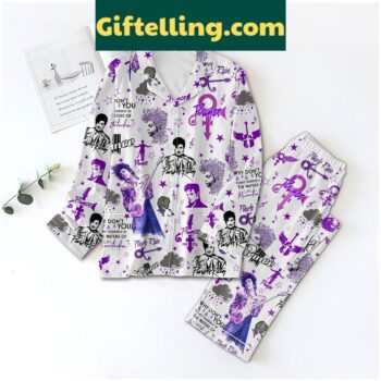 Prince Purple Rain Pajamas Set with bold graphics and vibrant purple color