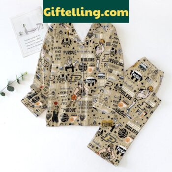 Purdue Boilermakers basketball polyester pajamas set for men, featuring team graphics and colors