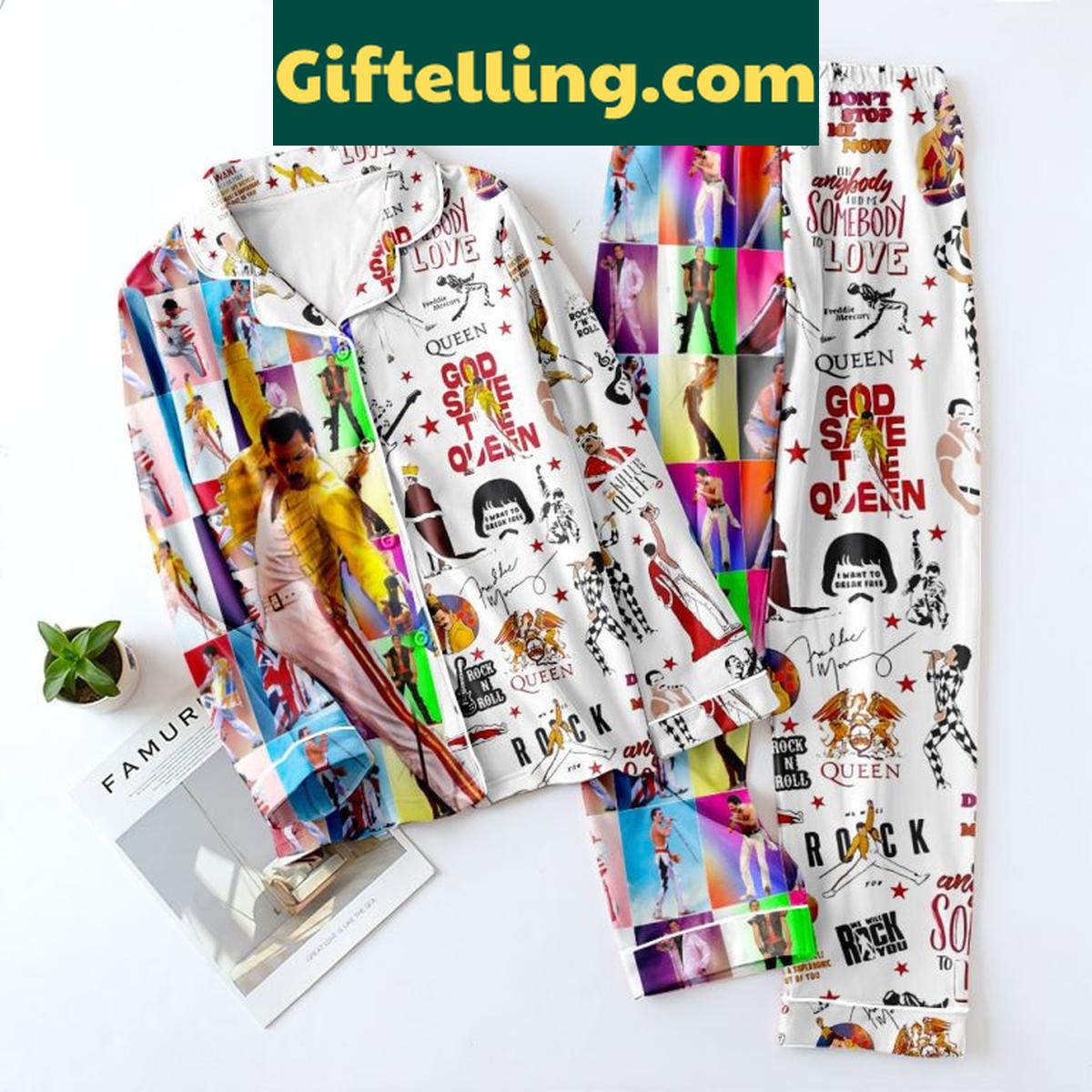Queen Freddie Mercury God Save The Queen Christmas Polyester Pajamas Set Queen Freddie Mercury God Save The Queen Christmas Polyester Pajamas Set