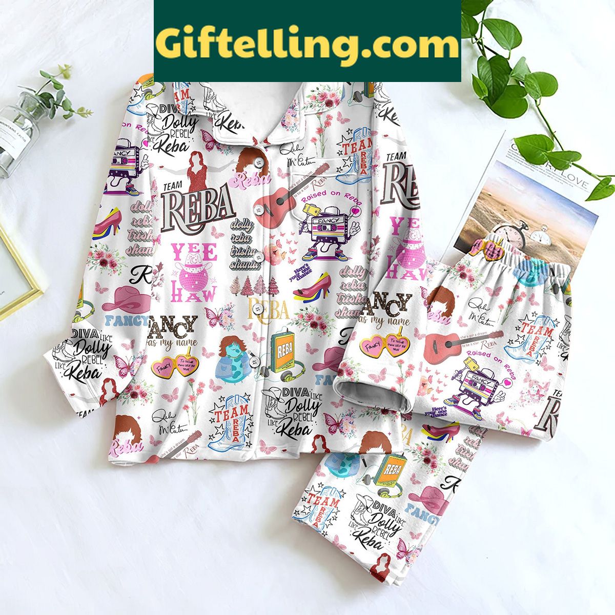 reba-mcentire-fancy-silk-pajamas-set-diva-like-dolly-rebel-like-reba-1 Reba McEntire Fancy Silk Pajamas Set with White Design