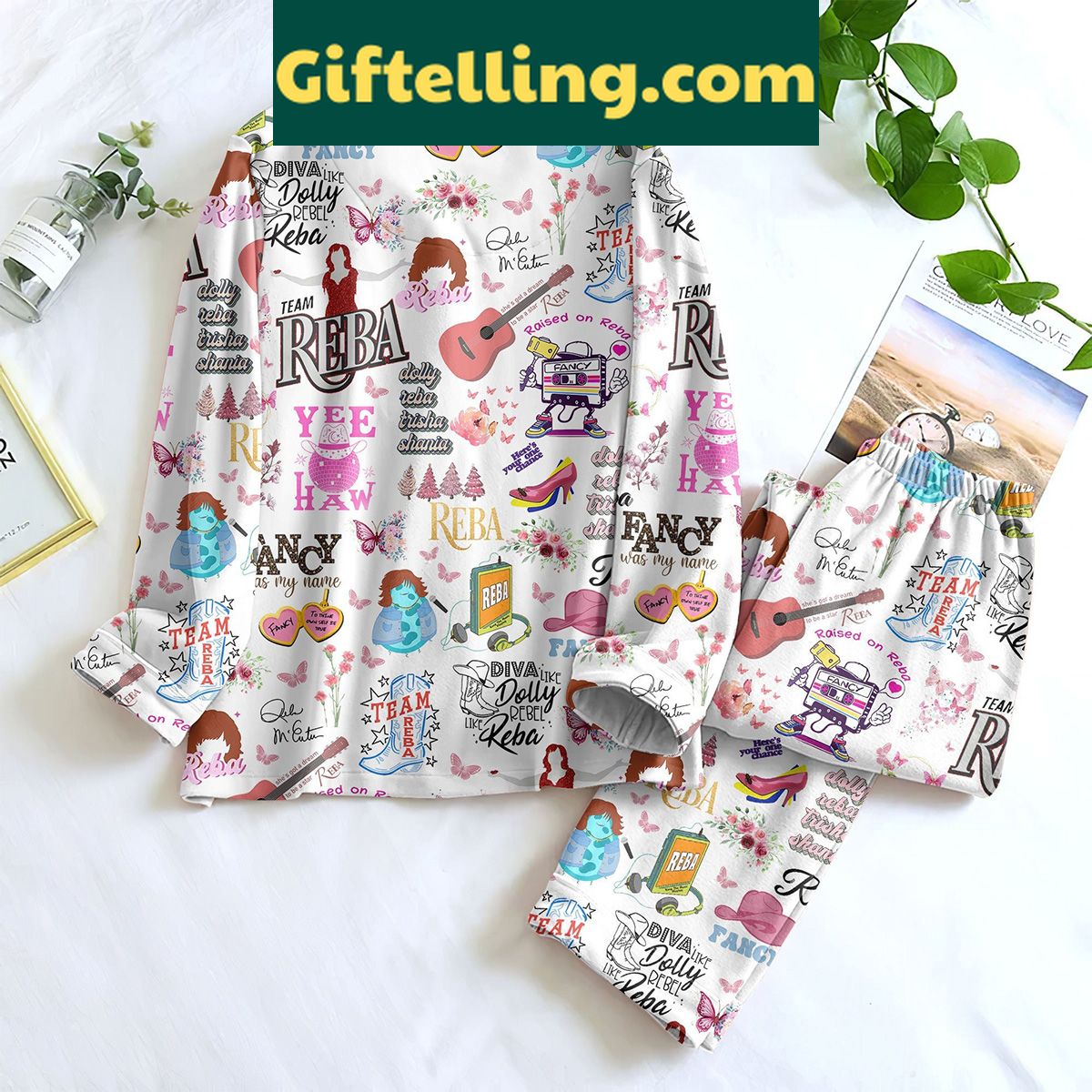 reba-mcentire-fancy-silk-pajamas-set-diva-like-dolly-rebel-like-reba-2 Reba McEntire Fancy Silk Pajamas Set with White Design