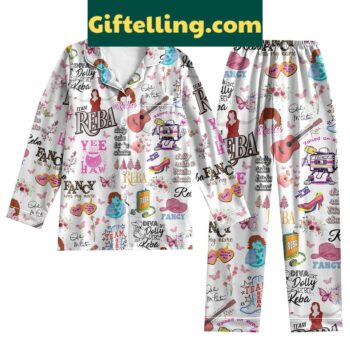 Reba McEntire Fancy Silk Pajamas Set with White Design