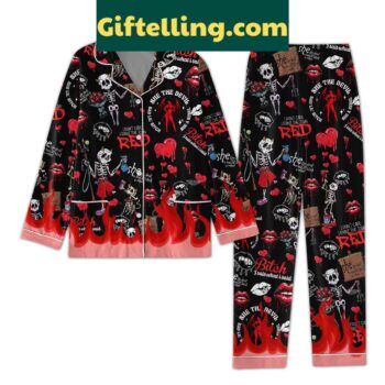 Women's red pajamas set with a rebellious statement design