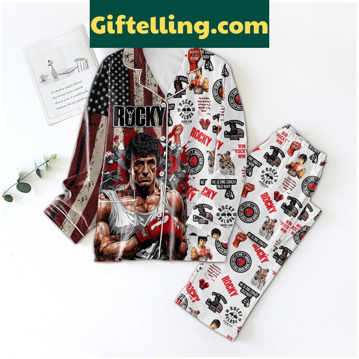 Rocky He Is One Crazy Old Man Polyester Pajamas Set Rocky He Is One Crazy Old Man Pajamas Set, funny polyester sleepwear with humorous design
