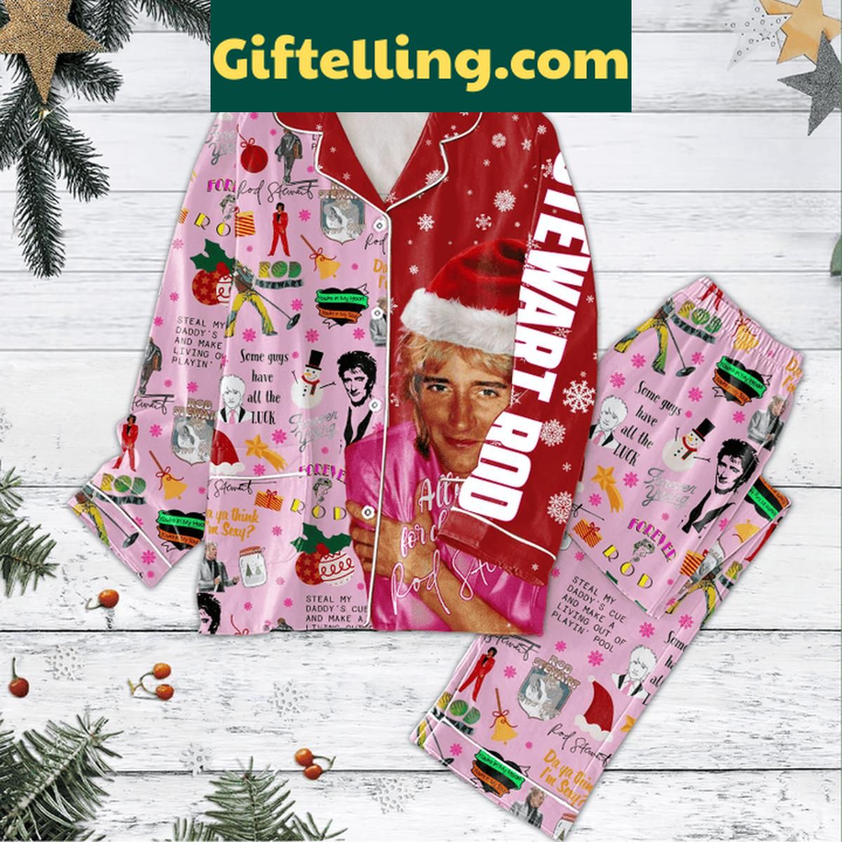 Rod Stewart Is All I Need For Christmas 2024 Polyester Pajamas Set Rod Stewart Christmas 2024 polyester pajamas set for women and men