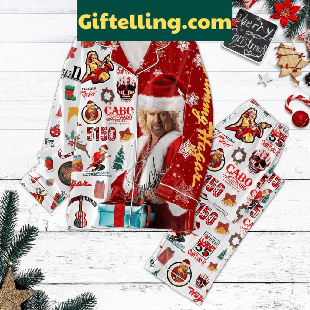 Sammy Hagar Red Rocker Christmas Polyester Pajamas Set seen from the front