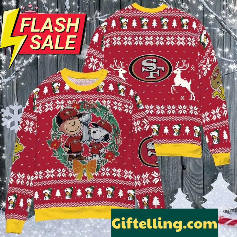 San Francisco 49ers NFL Ugly Christmas Sweater featuring Snoopy Charates Movies