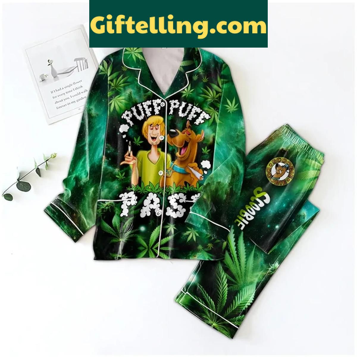 Scooby-Doo Puff Puff Pass Cannabis Polyester Pajamas Set Scooby Doo Puff Puff Pass Cannabis Polyester Pajamas Set