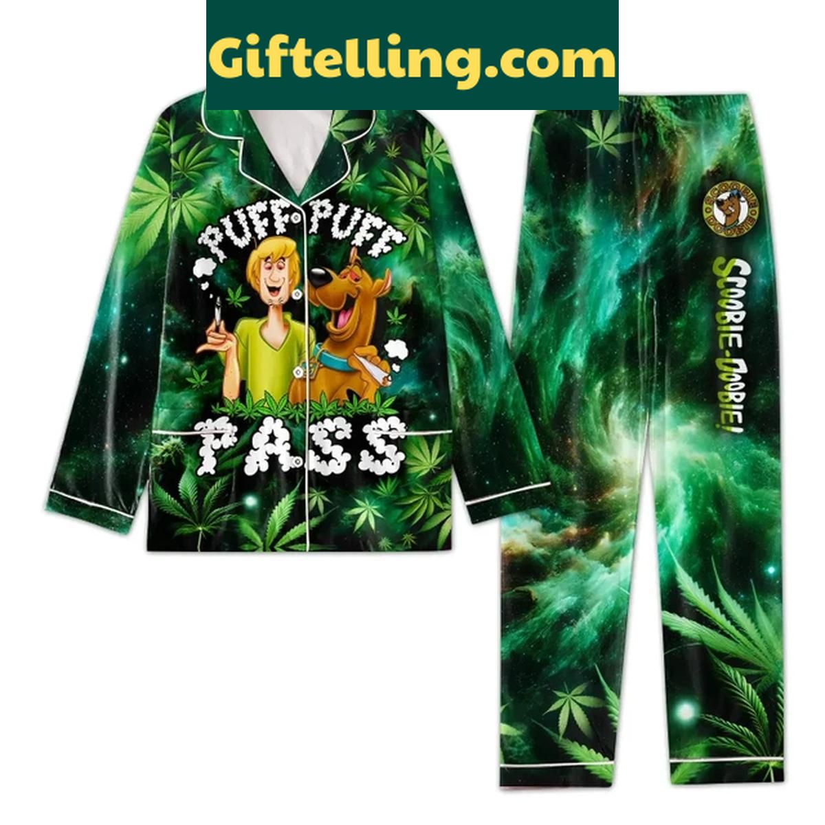 Scooby-Doo Puff Puff Pass Cannabis Polyester Pajamas Set Scooby Doo Puff Puff Pass Cannabis Polyester Pajamas Set