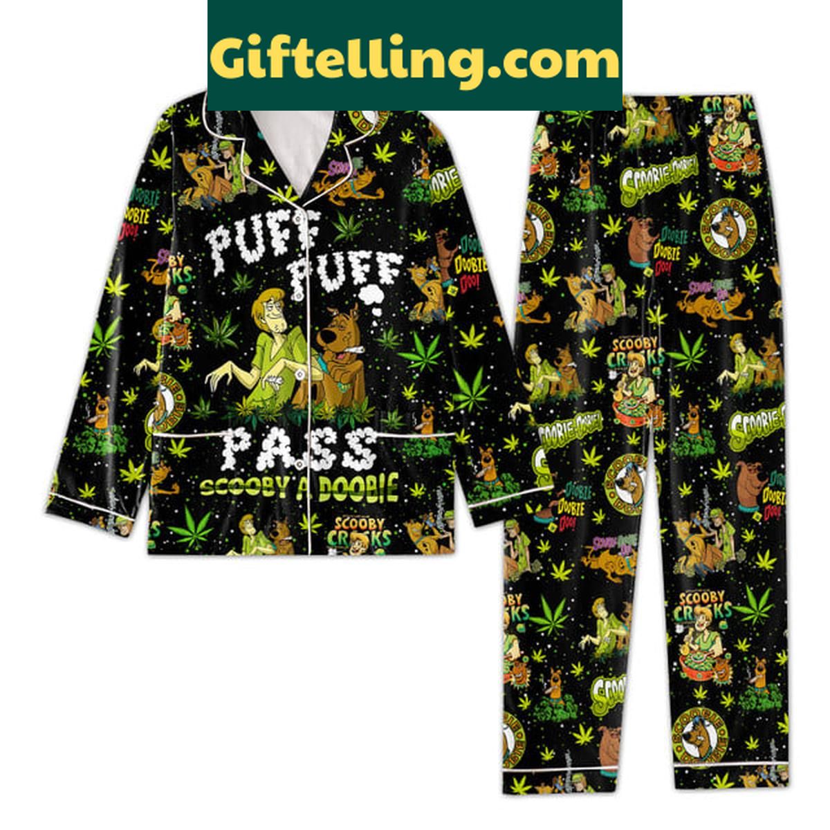 Scooby-Doo Where Are You Puff Puff Pass Cannabis Polyester Pajamas Set Scooby-Doo Puff Puff Pass Cannabis Polyester Pajamas Set