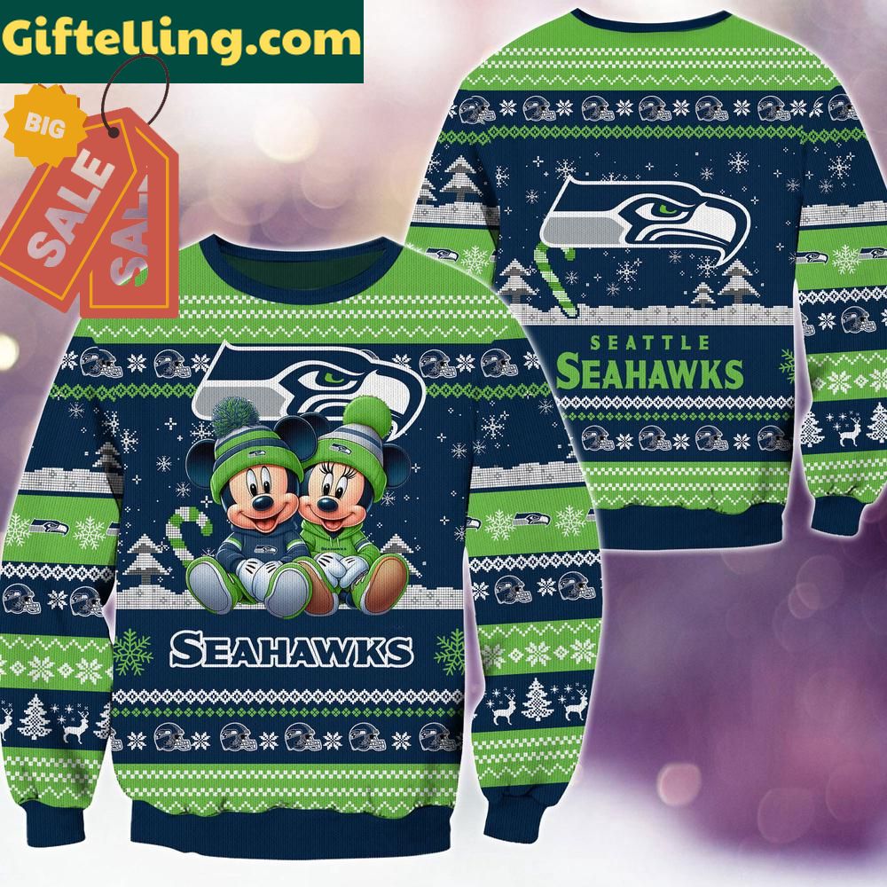 Seattle Seahawks NFL Mickey Minnie Ugly Christmas Sweater