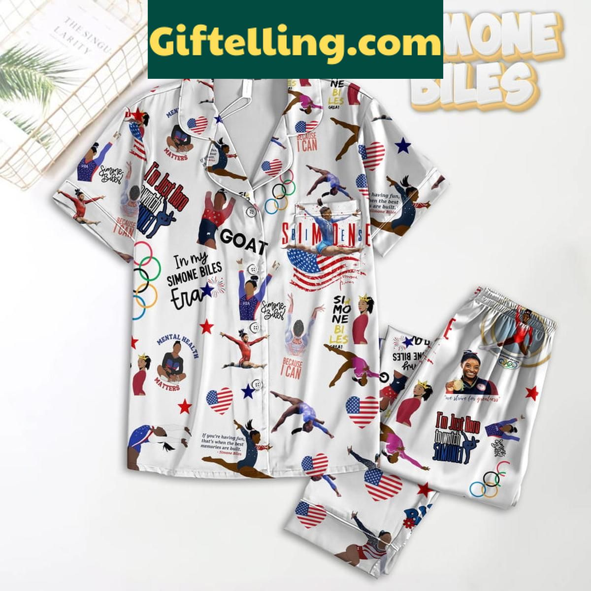 Simone Biles In My Simone Eras The Goat Polyester Pajamas Set Simone Biles Polyester Pajamas Set