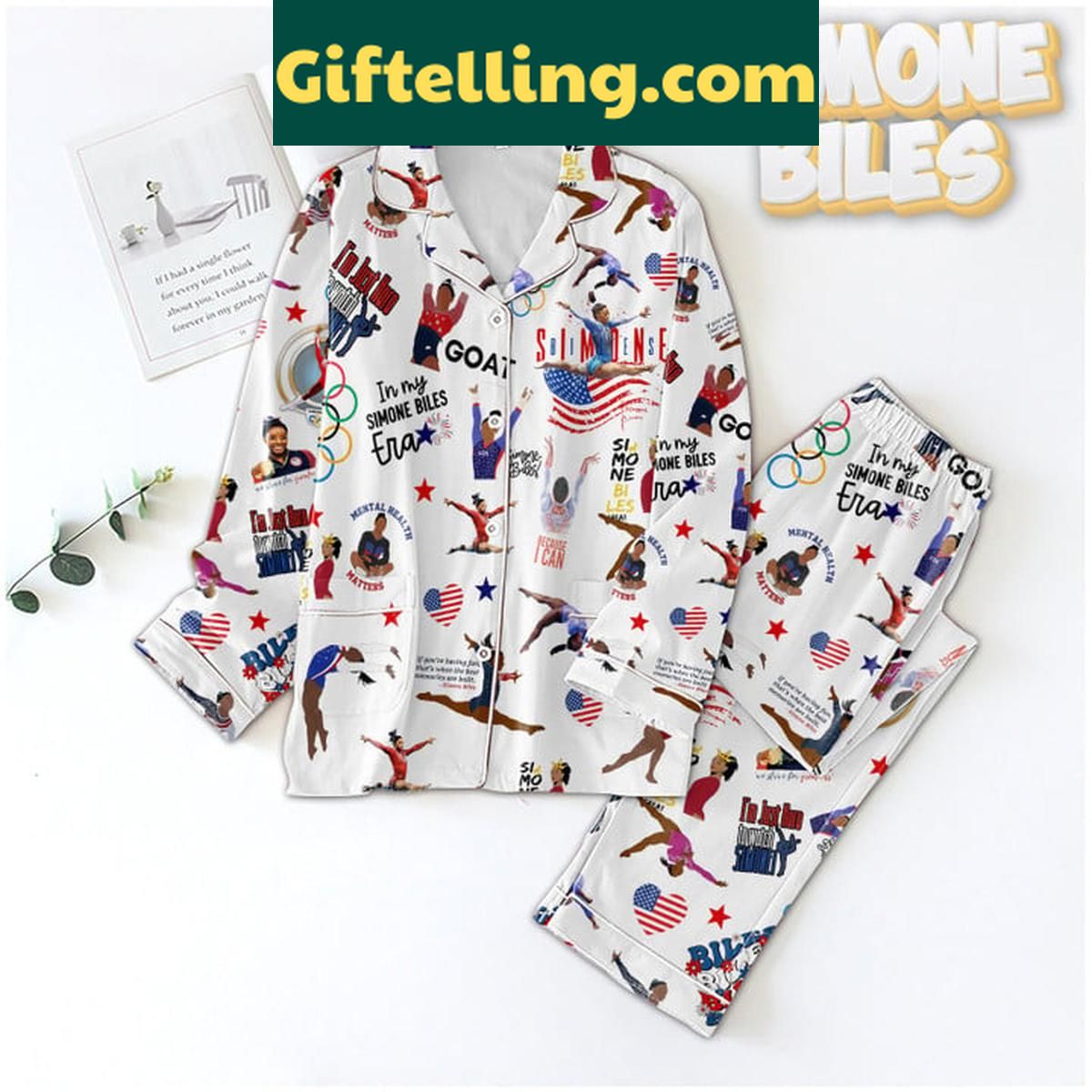 Simone Biles In My Simone Eras The Goat Polyester Pajamas Set Simone Biles Polyester Pajamas Set