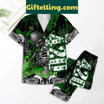 Skull Cannabis 420 True Love Polyester Pajama Set