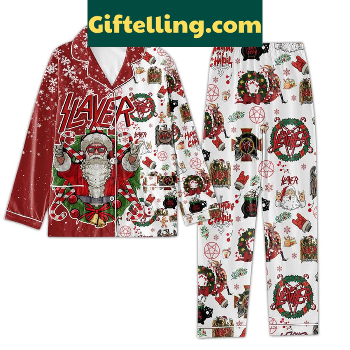 Slayer Haunting The Chapel Christmas Happy Holiday Polyester Pajamas Set Slayer Haunting The Chapel Christmas Polyester Pajamas Set