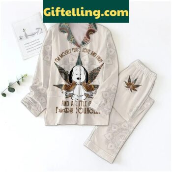 Snoopy Polyester Pajamas Set with Peace Love Graphic