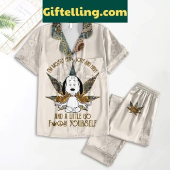 Snoopy Polyester Pajamas Set with Peace Love Graphic