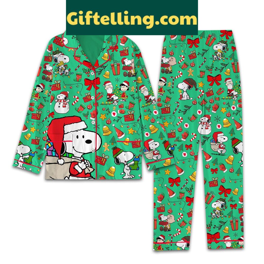 Snoopy Peanuts Merry Christmas Pajamas product image showing design and team colors