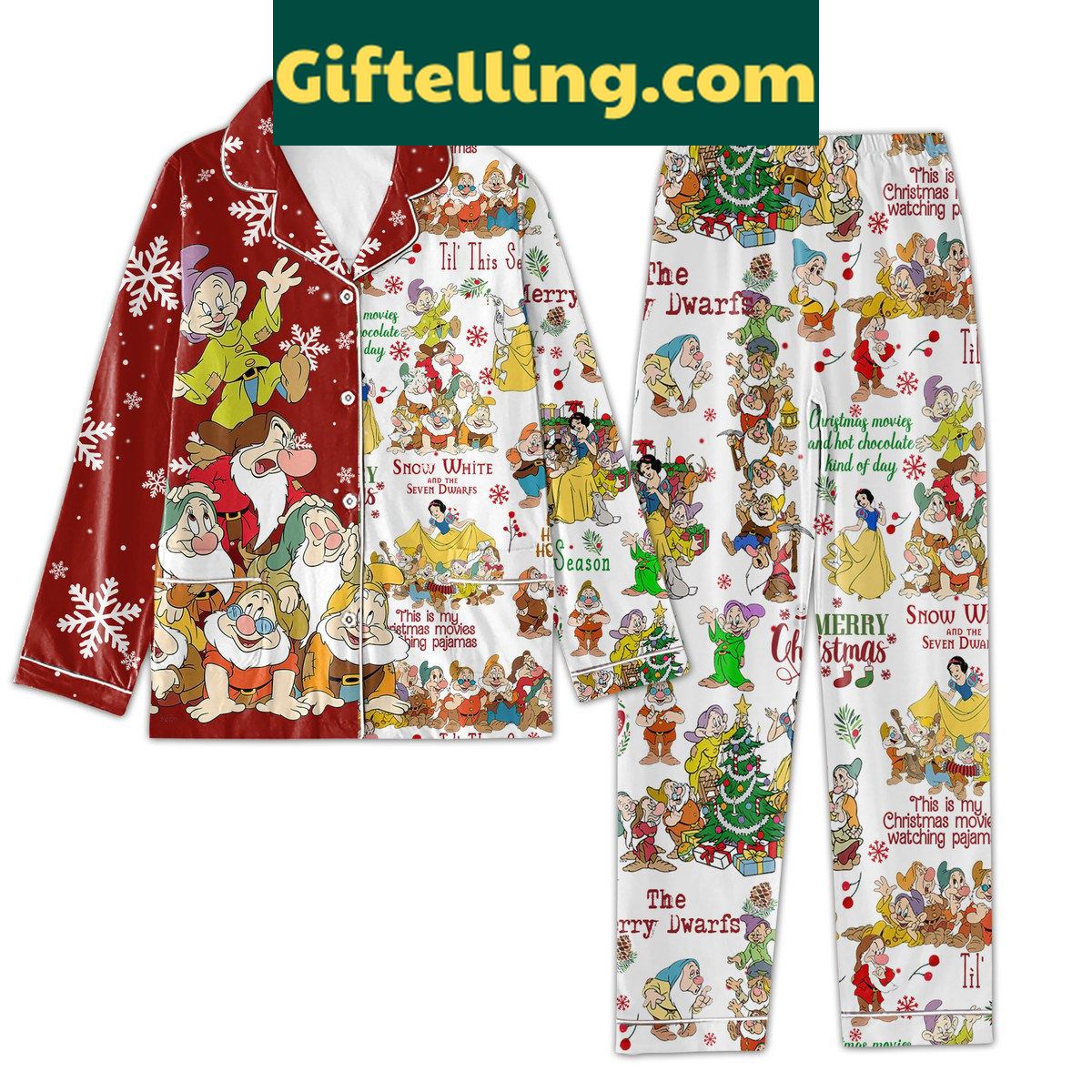 snow-white-and-the-seven-dwarfs-merry-christmas-pajamas-set-magical-holiday-nightwear-2 Snow White And The Seven Dwarfs Merry Christmas Pajamas Set for women and men