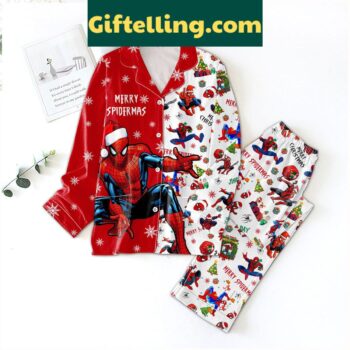 Spider Man Merry Christmas Pajamas product image showing design and team colors