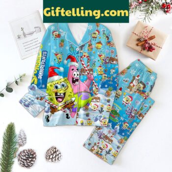 SpongeBob SquarePants Christmas Pajamas Set product image showing design and team colors
