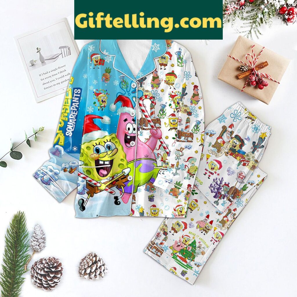 SpongeBob SquarePants Merry Christmas Pajamas product image showing design and team colors