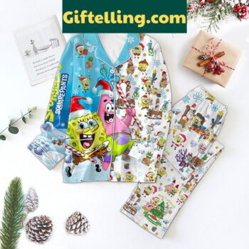 SpongeBob SquarePants Merry Christmas Pajamas product image showing design and team colors