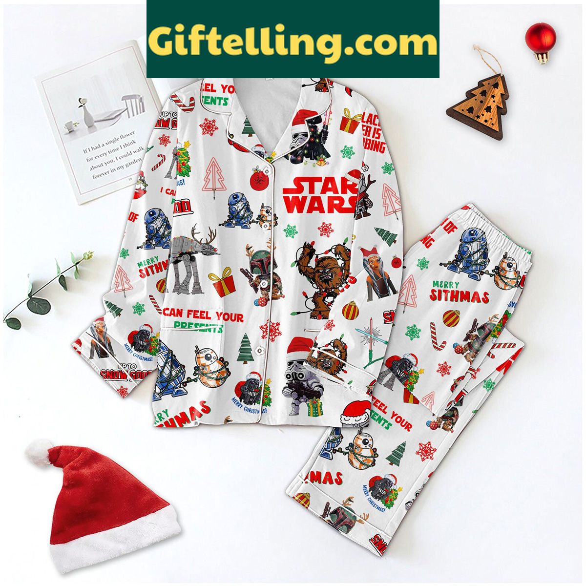 star-wars-christmas-pajamas-set-i-can-feel-your-presents-2 Star Wars Christmas silk pajamas set with Darth Vader design