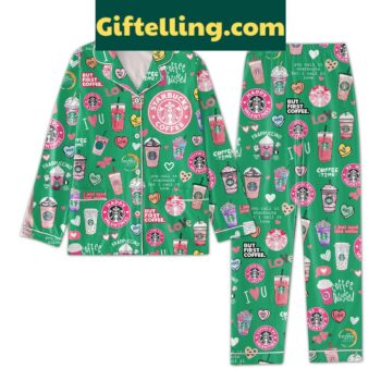 Starbucks Coffee Obsessed Polyester Pajamas Set featuring a green design