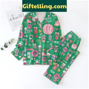 Starbucks Coffee Obsessed Polyester Pajamas Set featuring a green design