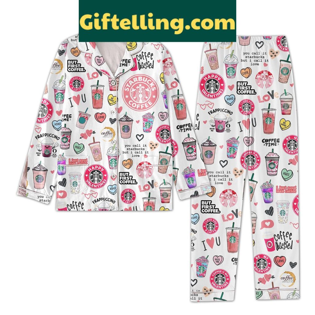 Starbucks Coffee Obsessed White Design Polyester Pajamas Set