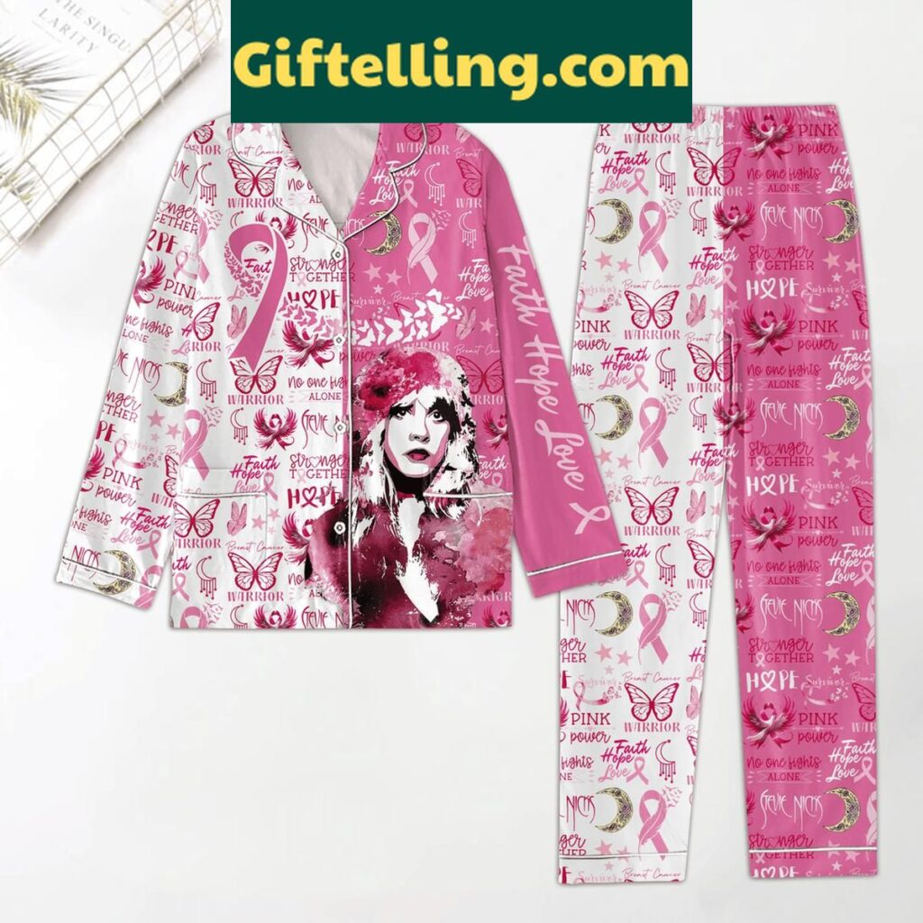Stevie Nicks Faith Hope Love Breast Cancer Warrior Polyester Pajamas Set - women's breast cancer awareness pajamas
