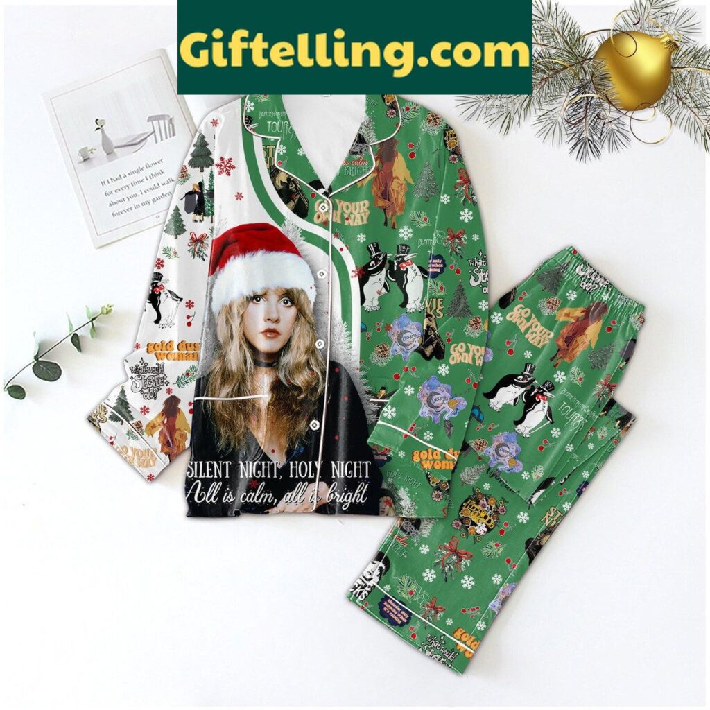 Stevie Nicks Gold Dust Woman Go Your Own Way Pajamas Set featuring a graphic design inspired by the legendary Fleetwood Mac singer