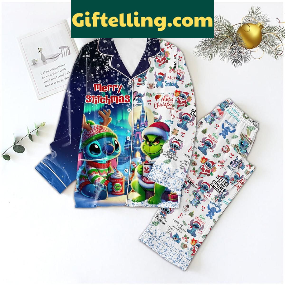 Stitch And Lilo Merry Stitchmas Merry Christmas Polyester Pajamas Set Stitch and Lilo Merry Stitchmas Polyester Pajamas Set for women