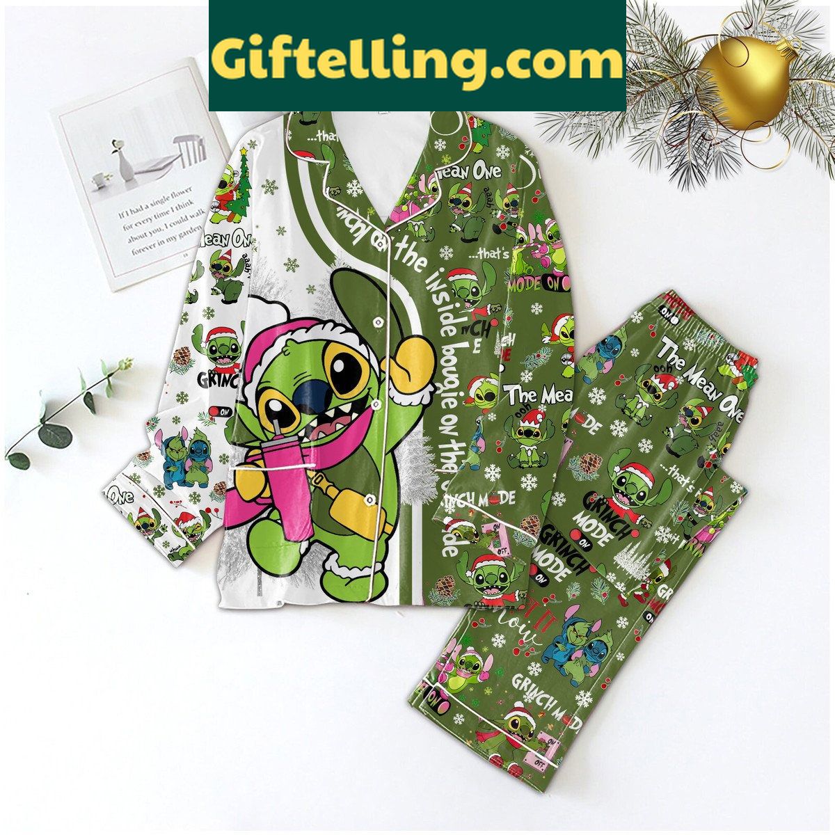 stitch-on-the-inside-bougie-on-the-outside-pajamas-set-funny-loungewear-gift-1 Women's Stitch On The Inside Bougie On The Outside Pajamas Set