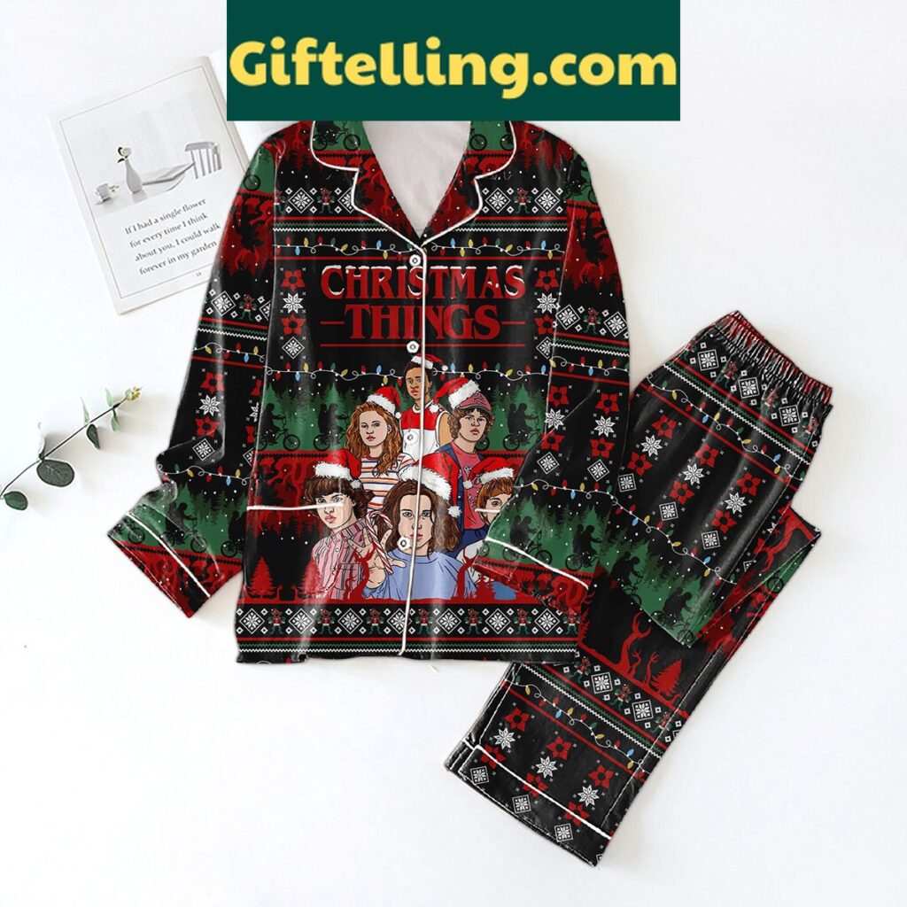 Stranger Things Merry Christmas Pajamas Set with festive design