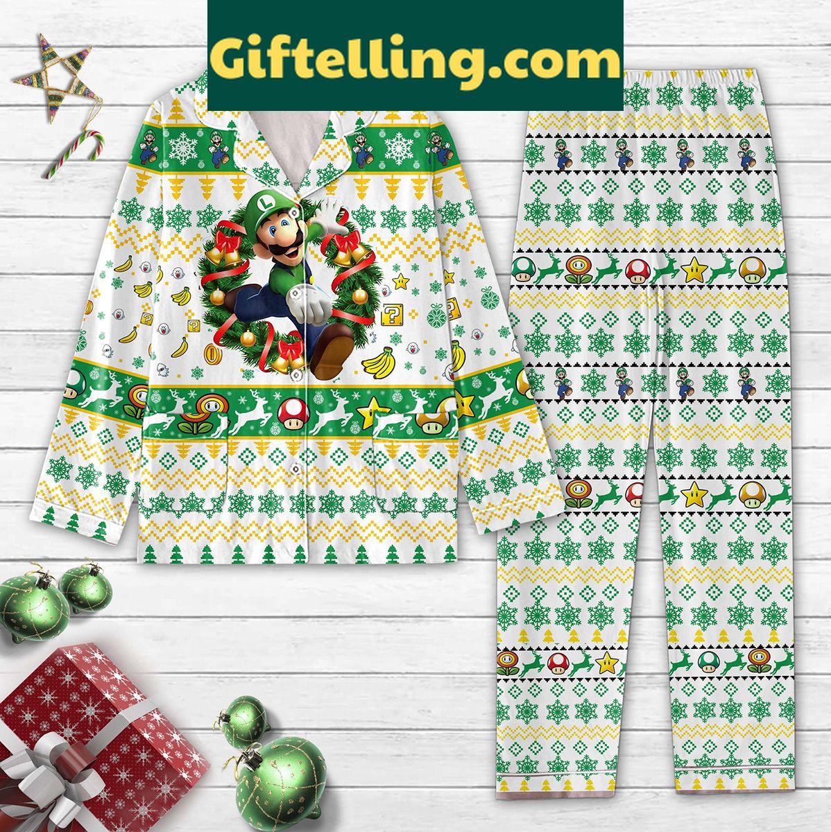 super-mario-bros-video-game-luigi-mario-christmas-wreath-silk-pajamas-set-2 Super Mario Bros Luigi Mario Christmas Wreath Silk Pajamas Set