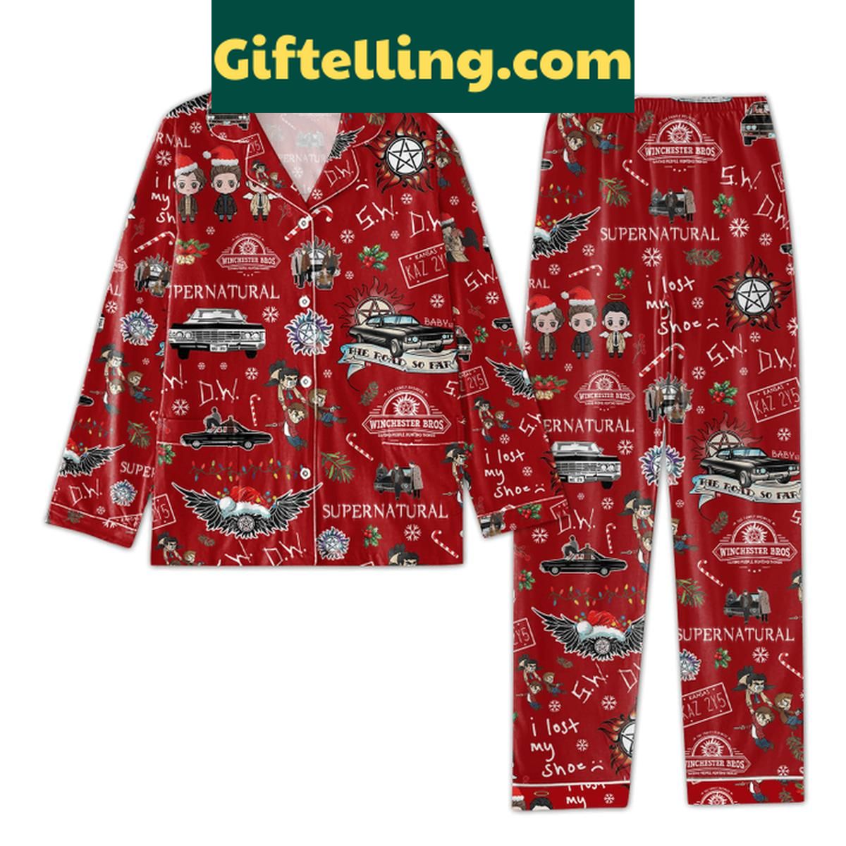 Supernatural Winchester Family Christmas Happy Holiday Polyester Pajamas Set Supernatural Winchester Family Christmas Polyester Pajamas Set
