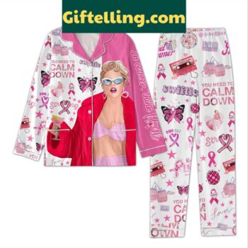Swifties In October Think Pink Strong You Need To Calm Down Pajamas Set for women