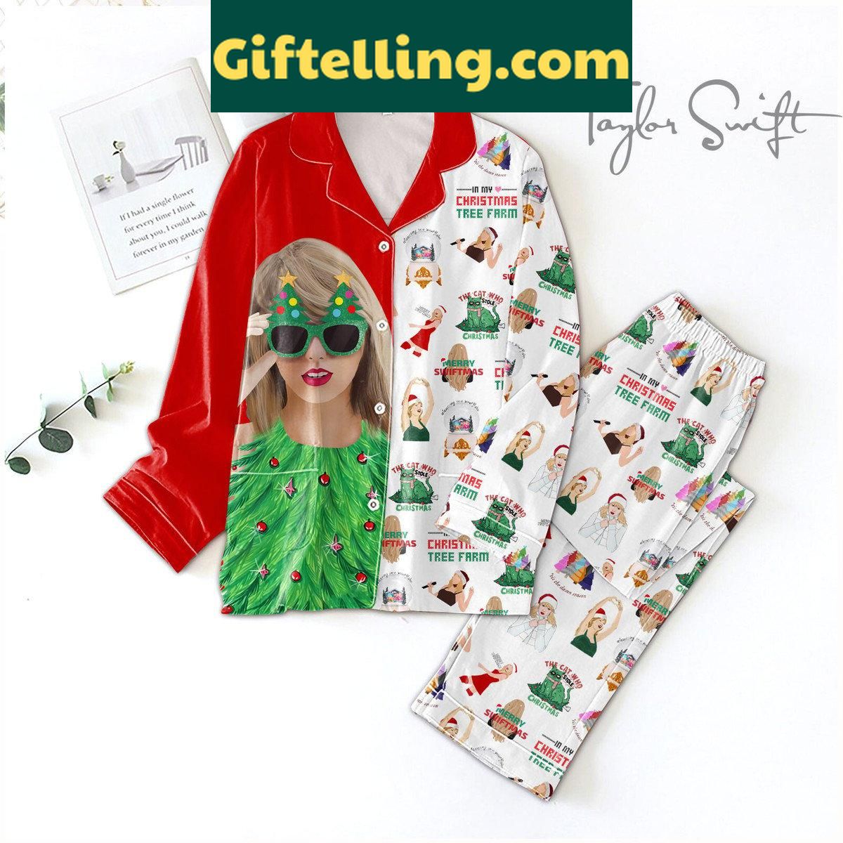 Taylor Swift Christmas Tree Farm Red Design Polyester Pajamas Set Taylor Swift Christmas Tree Farm Red Design Polyester Pajamas Set