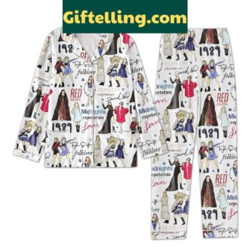 Taylor Swift Eras Tour 2023 Pajamas Set, featuring a colorful all-over print design