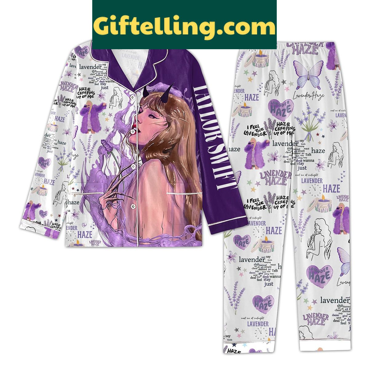 taylor-swift-i-feel-the-lavender-haze-creeping-up-on-me-pajamas-cozy-sleep-set-for-swifties-2 Taylor Swift I Feel The Lavender Haze Creeping Up On Me Pajamas Set, sleepwear for women