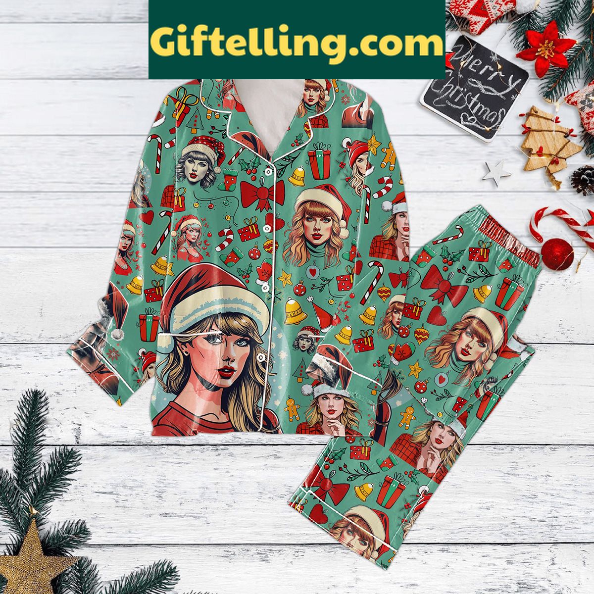 taylor-swift-merry-christmas-pajamas-set-exclusive-holiday-gift-1 Taylor Swift Merry Christmas Pajamas Set, festive holiday pajamas for women