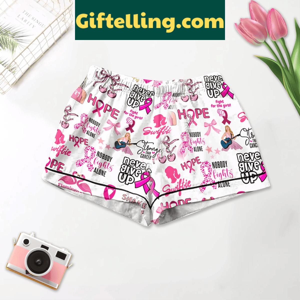 Taylor Swift Real Swifties Wear Pink In October Polyester Pajamas Set Taylor Swift Real Swifties Wear product image showing design and team colors