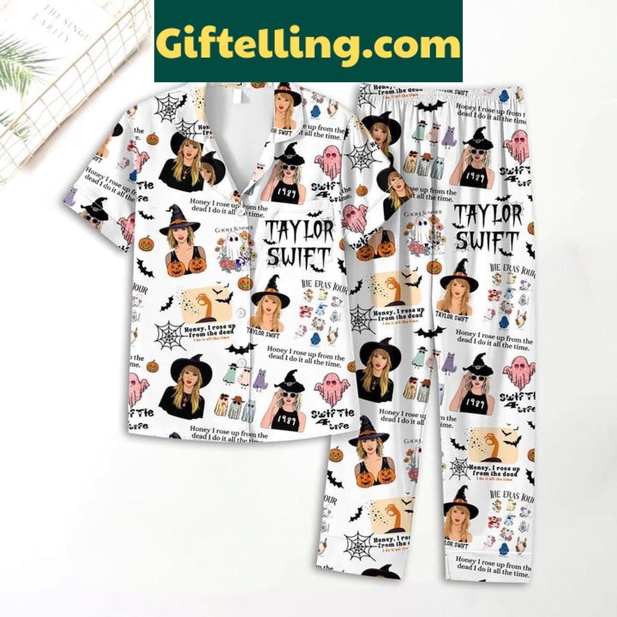 Taylor Swift Rising From The Death Halloween Polyester Pajamas Set Taylor Swift Rising From The product image showing design and team colors