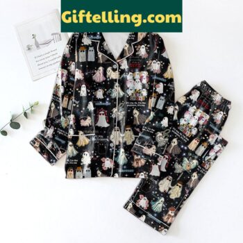 Taylor Swift The Eras Tour Ghost Halloween Pajamas Set with white ghost print and soft fabric