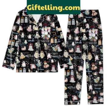 Taylor Swift The Eras Tour Ghost Halloween Pajamas Set with white ghost print and soft fabric