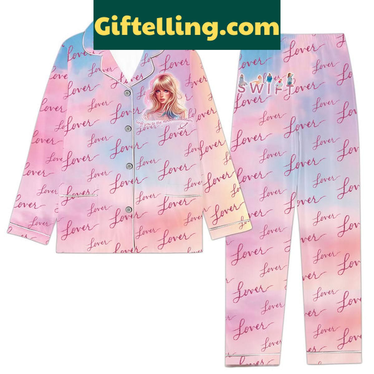Taylor Swift The Eras Tour 2023-2024 Lover Polyester Pajamas Set Taylor Swift The Eras Tour product image showing design and team colors