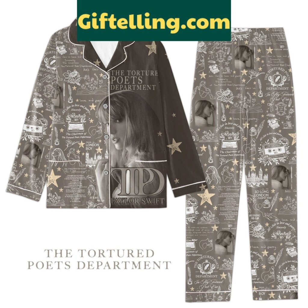 Taylor Swift The Tortured Poets Department Album themed polyester pajamas set