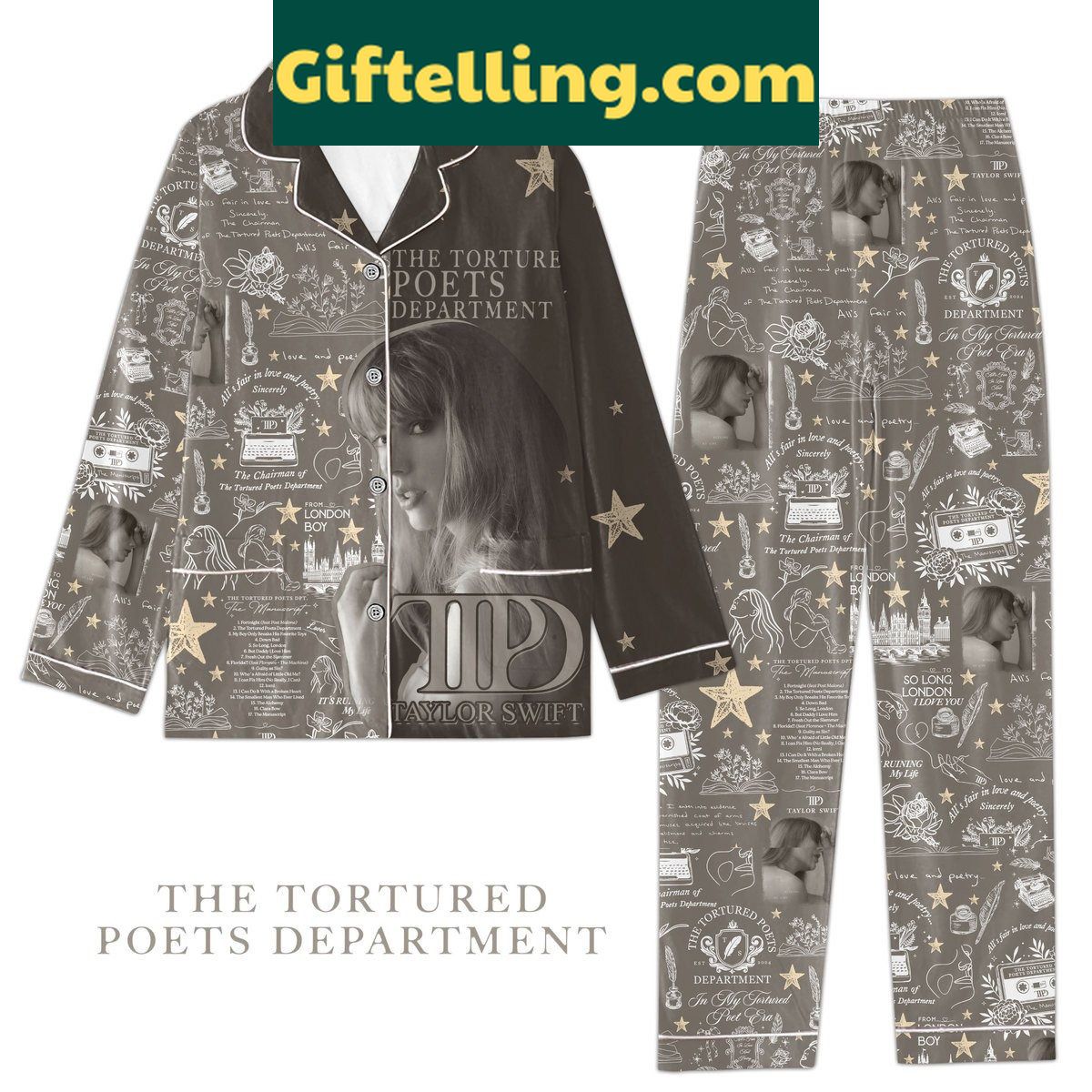 taylor-swift-the-tortured-poets-department-album-polyester-pajamas-set-1 Taylor Swift The Tortured Poets Department Album themed polyester pajamas set